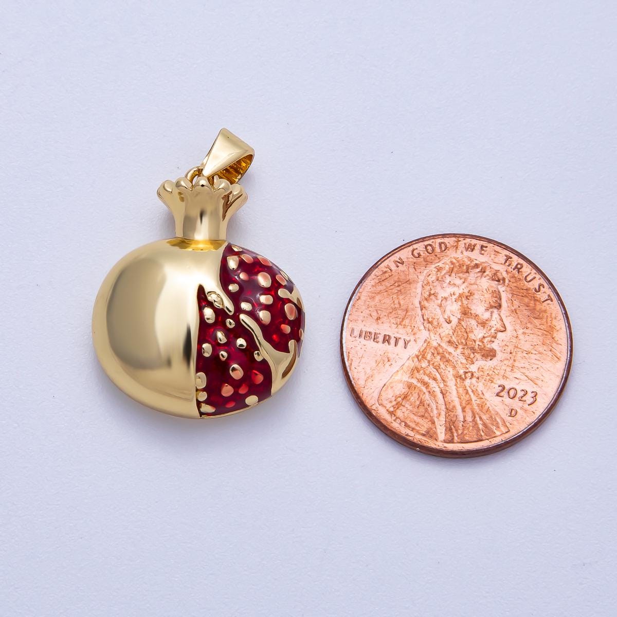 16K Gold Filled 21mm Red Enamel Pomegranate Fruit Pendant Symbol of Abundance DIY Jewelry Making Supply for Custom Necklace | Charms-00621