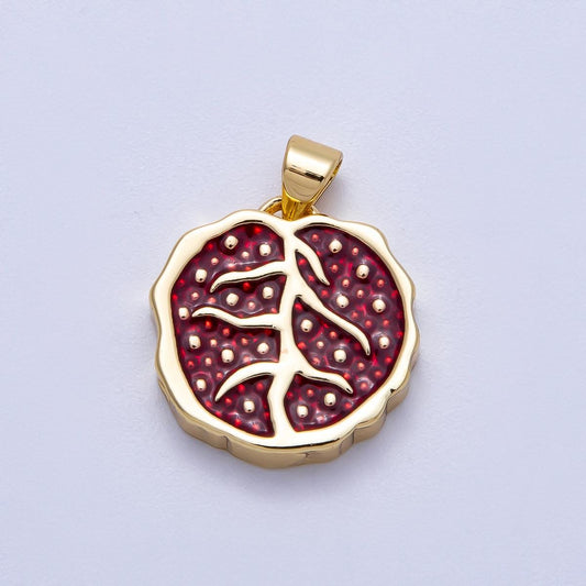 16K Gold Filled 18mm Red Enamel Pomegranate Fruit Pendant Slice Charm statement Jewelry Minimalist boho diy supply | Charms-00620