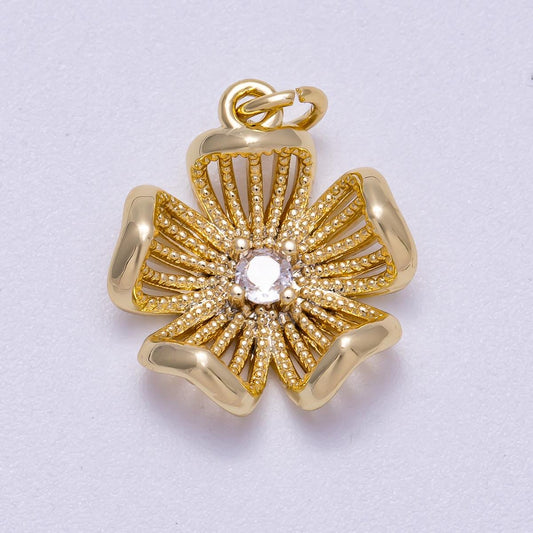 16K Gold Filled 17mm Micro Paved CZ Dotted Blooming Flower Charm spring floral jewelry diy supply custom necklace | Charms-00630