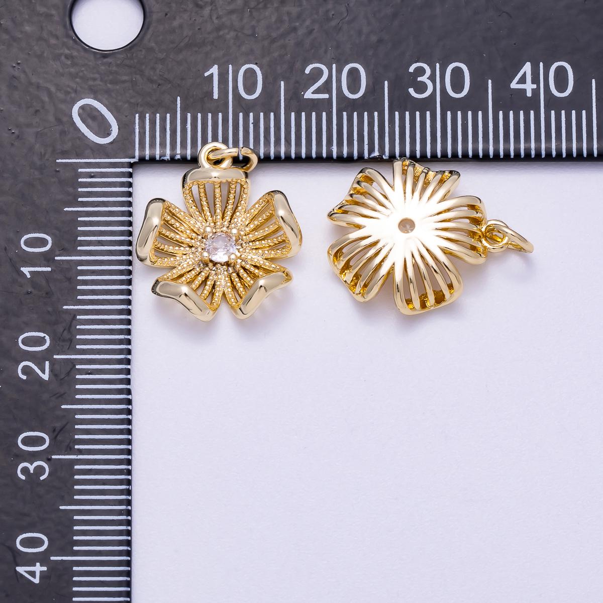 16K Gold Filled 17mm Micro Paved CZ Dotted Blooming Flower Charm spring floral jewelry diy supply custom necklace | Charms-00630