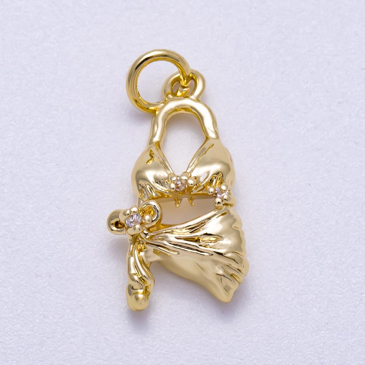 16K Gold Filled 19mm Clear CZ Summer Beach Bikini 3D Multidimensional Charm Tropical Swimsuit Pendant with CZ travel gift | Charms-00631