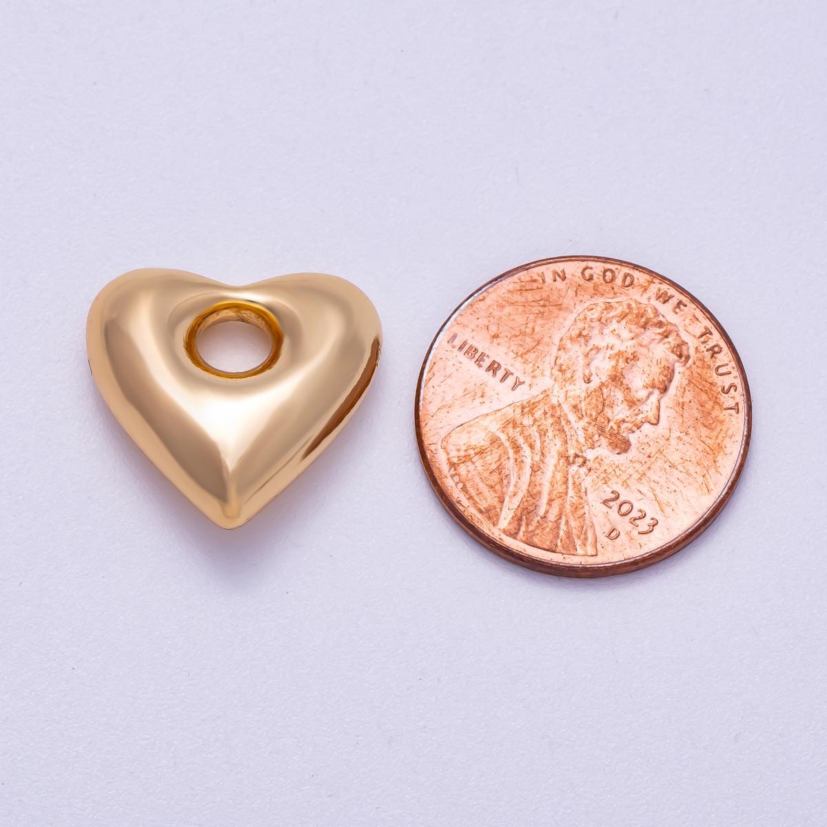 16K Gold Filled 16mm Chubby Heart 3D Multidimensional Slide Charm Puffy Love Pendant Modern Gift for Her DIY Supply | BEADS-00273