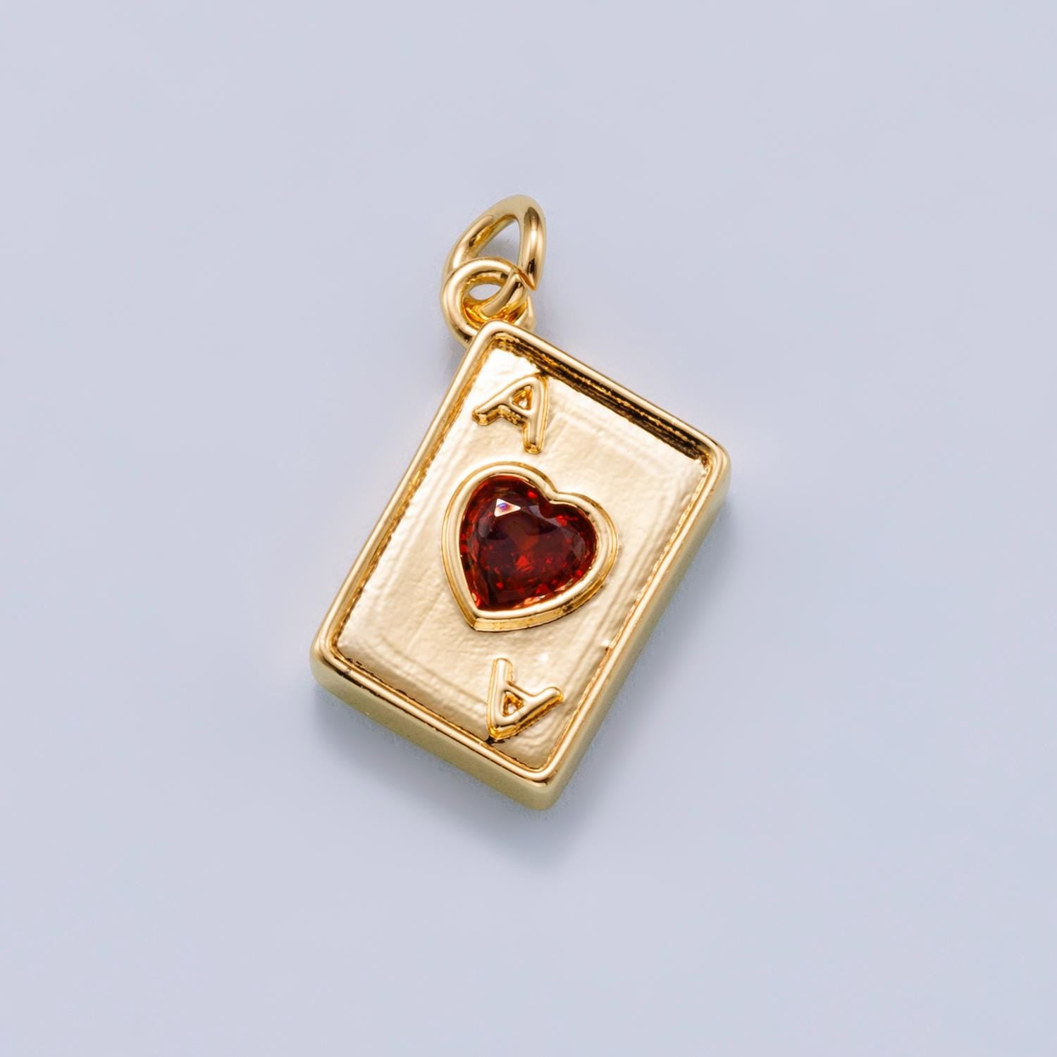 24K Gold Filled 13mm Red CZ Ace of Hearts Charm in Gold & Silver Lucky Card Pendant DIY Jewelry Making Supply | Charms-00655