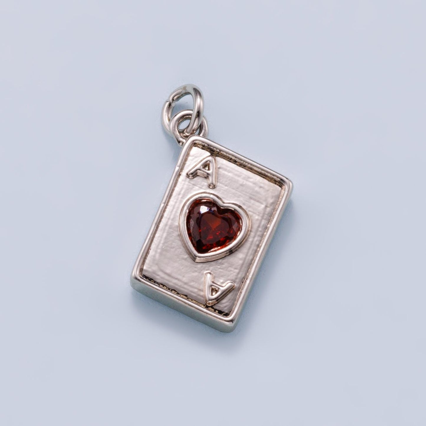24K Gold Filled 13mm Red CZ Ace of Hearts Charm in Gold & Silver Lucky Card Pendant DIY Jewelry Making Supply | Charms-00655