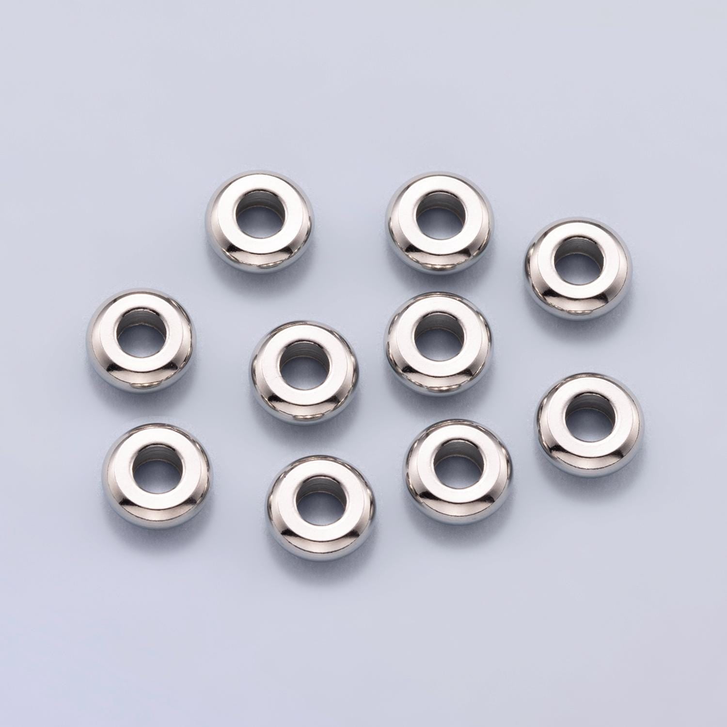 Rhodium Plated 8mm Plain Spacer Rondelle Beads Round Bubble Pendant High Polish Circle Jewelry Dainty Bead Bracelet | Findings-00164