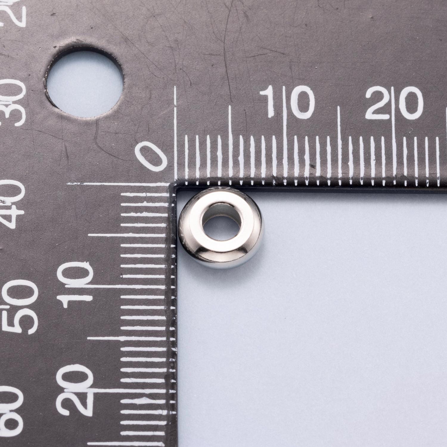 Rhodium Plated 8mm Plain Spacer Rondelle Beads Round Bubble Pendant High Polish Circle Jewelry Dainty Bead Bracelet | Findings-00164
