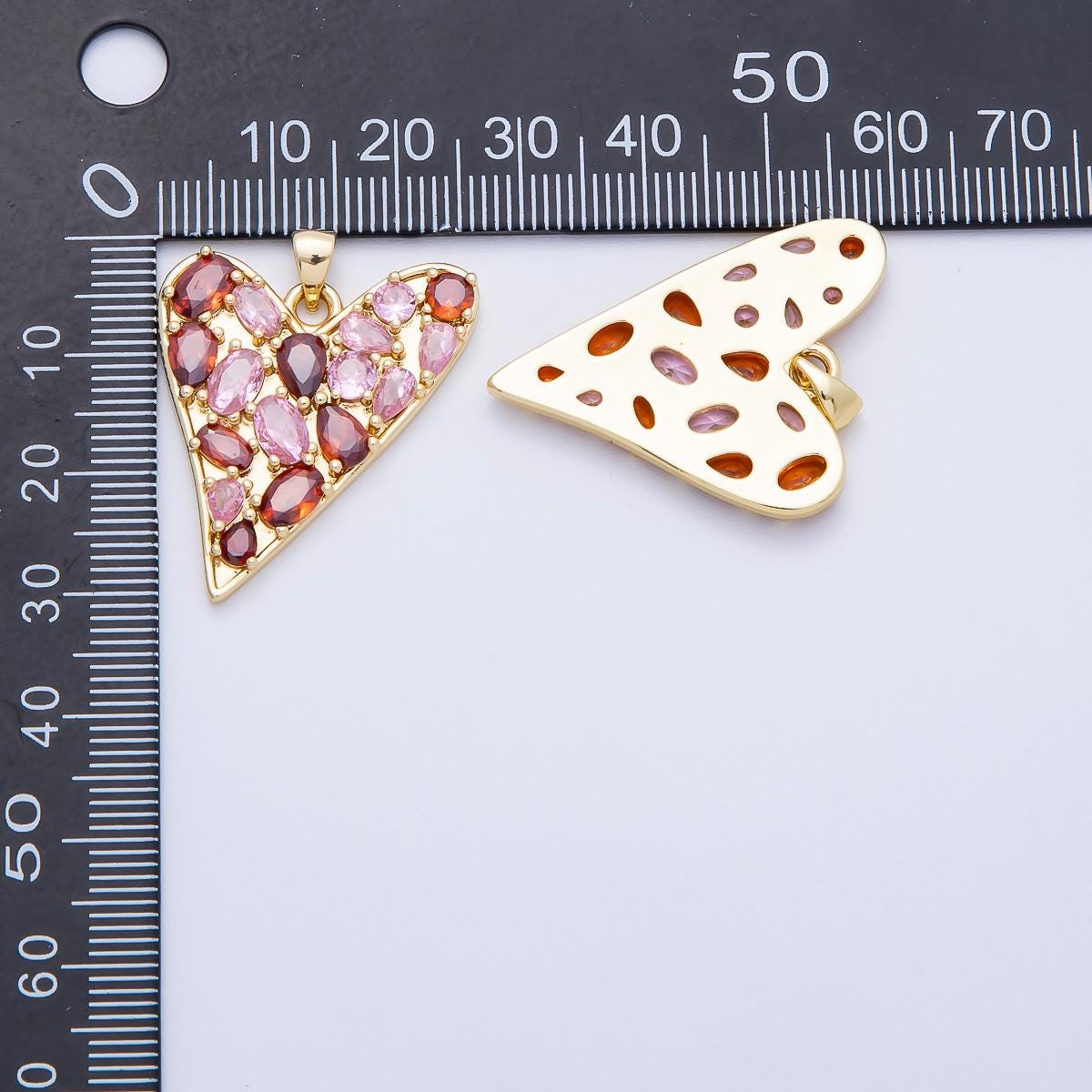 16k Gold Filled 32mm Asymmetrical CZ Pave Heart Pendant Gold Mosaic Love Jewelry Multi Shape Stone DIY Supply custom Necklace | CHARMS-00647