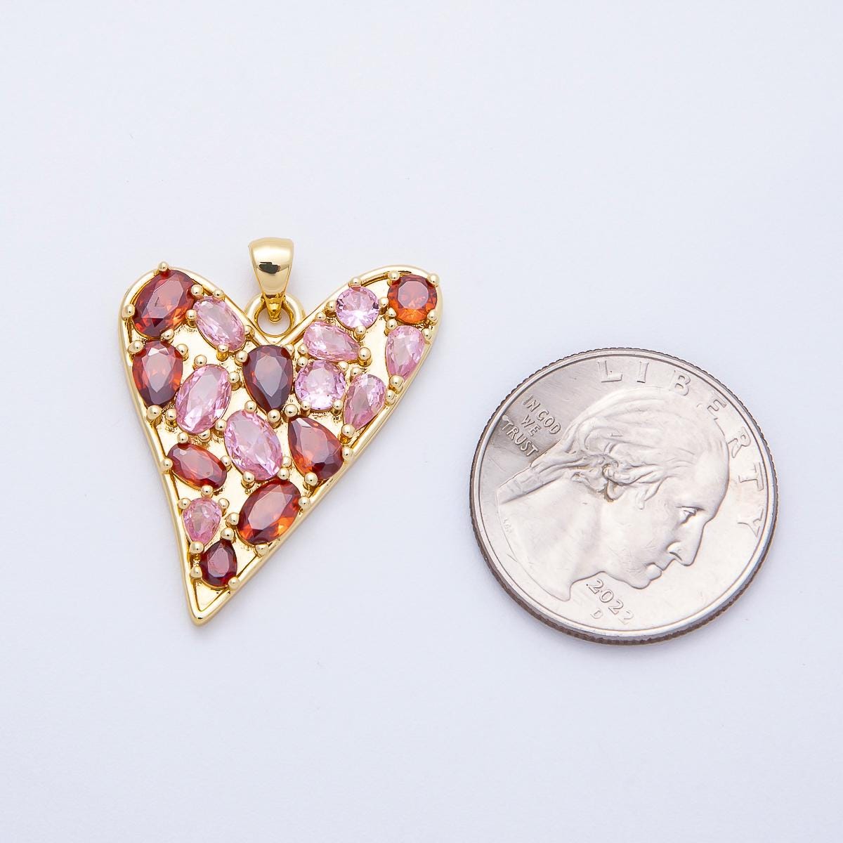 16k Gold Filled 32mm Asymmetrical CZ Pave Heart Pendant Gold Mosaic Love Jewelry Multi Shape Stone DIY Supply custom Necklace | CHARMS-00647