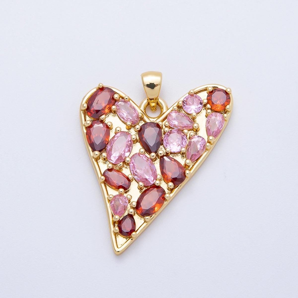 16k Gold Filled 32mm Asymmetrical CZ Pave Heart Pendant Gold Mosaic Love Jewelry Multi Shape Stone DIY Supply custom Necklace | CHARMS-00647