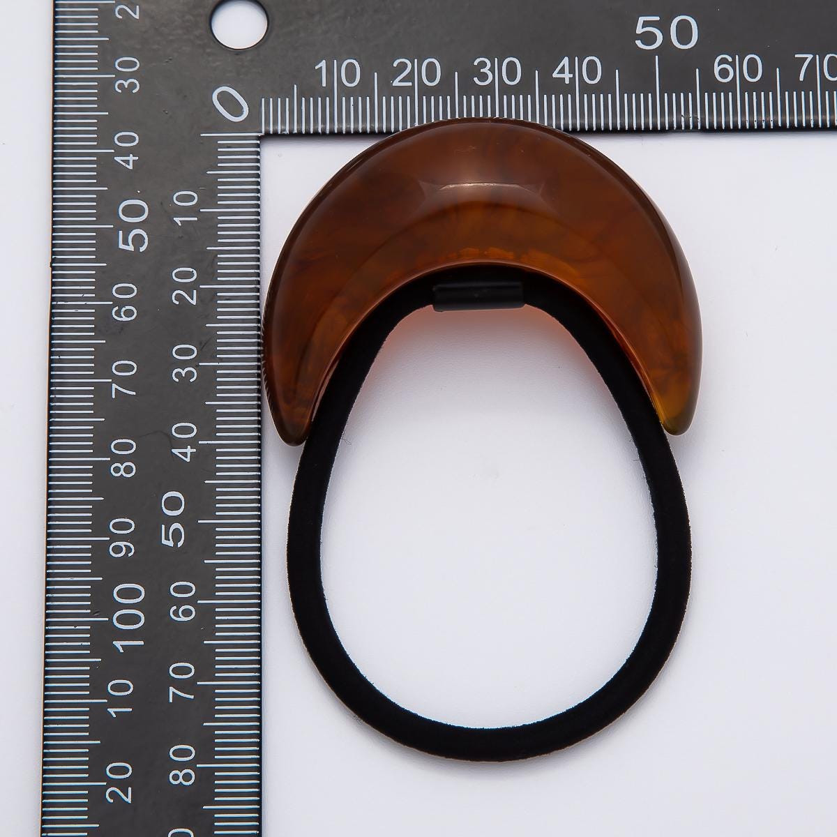 Brown Tortoise Shell Cuff 78mm Resin Cotton Elastic Hair Tie Band Accessories Minimalist Crescent Sleek Ponytail Holder | BH-00120