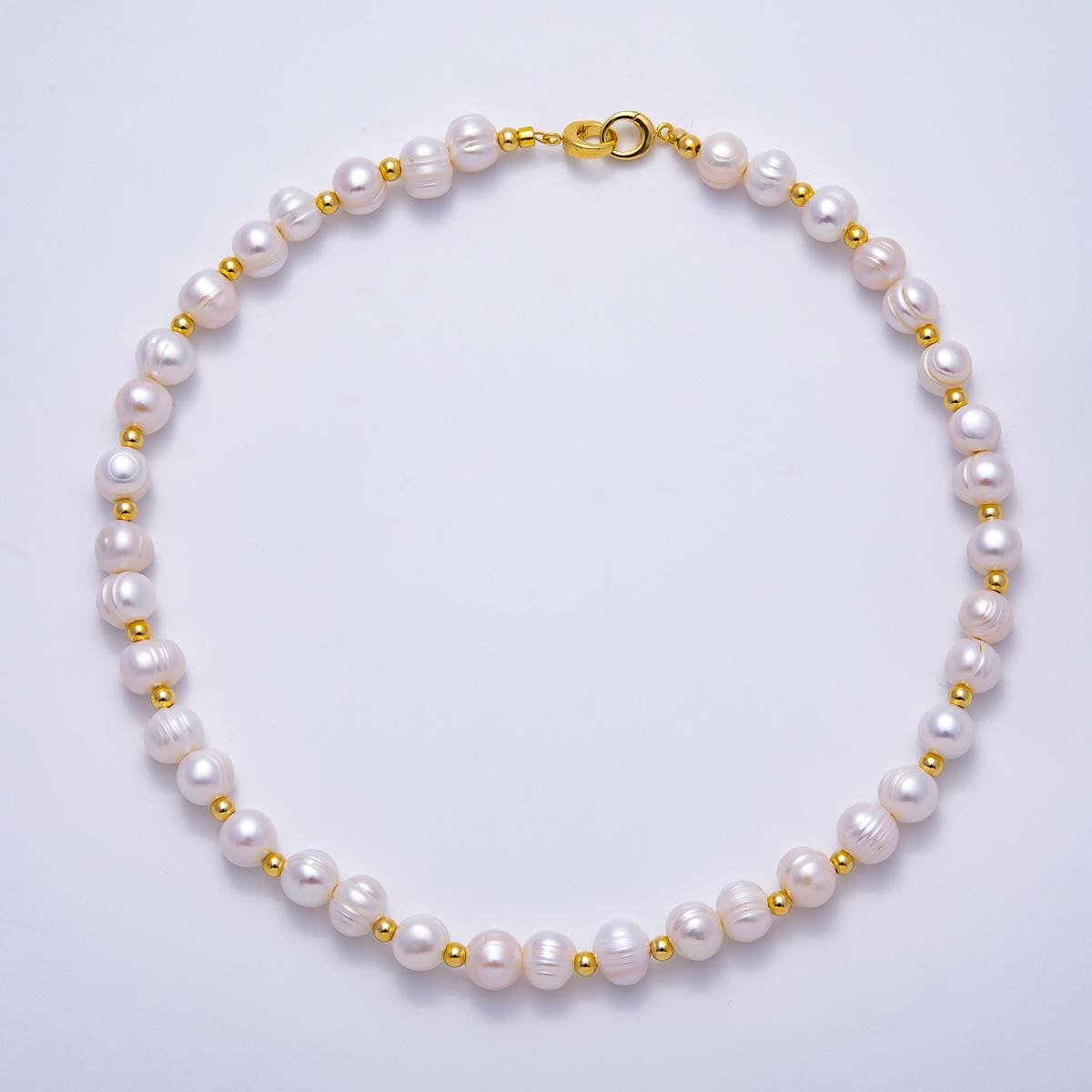 Handmade Baroque Freshwater Pearl Necklace with Gold Beads, Elegant Minimalist Pearl Dainty Luxury Gift for Mothers Day Women WA-4301