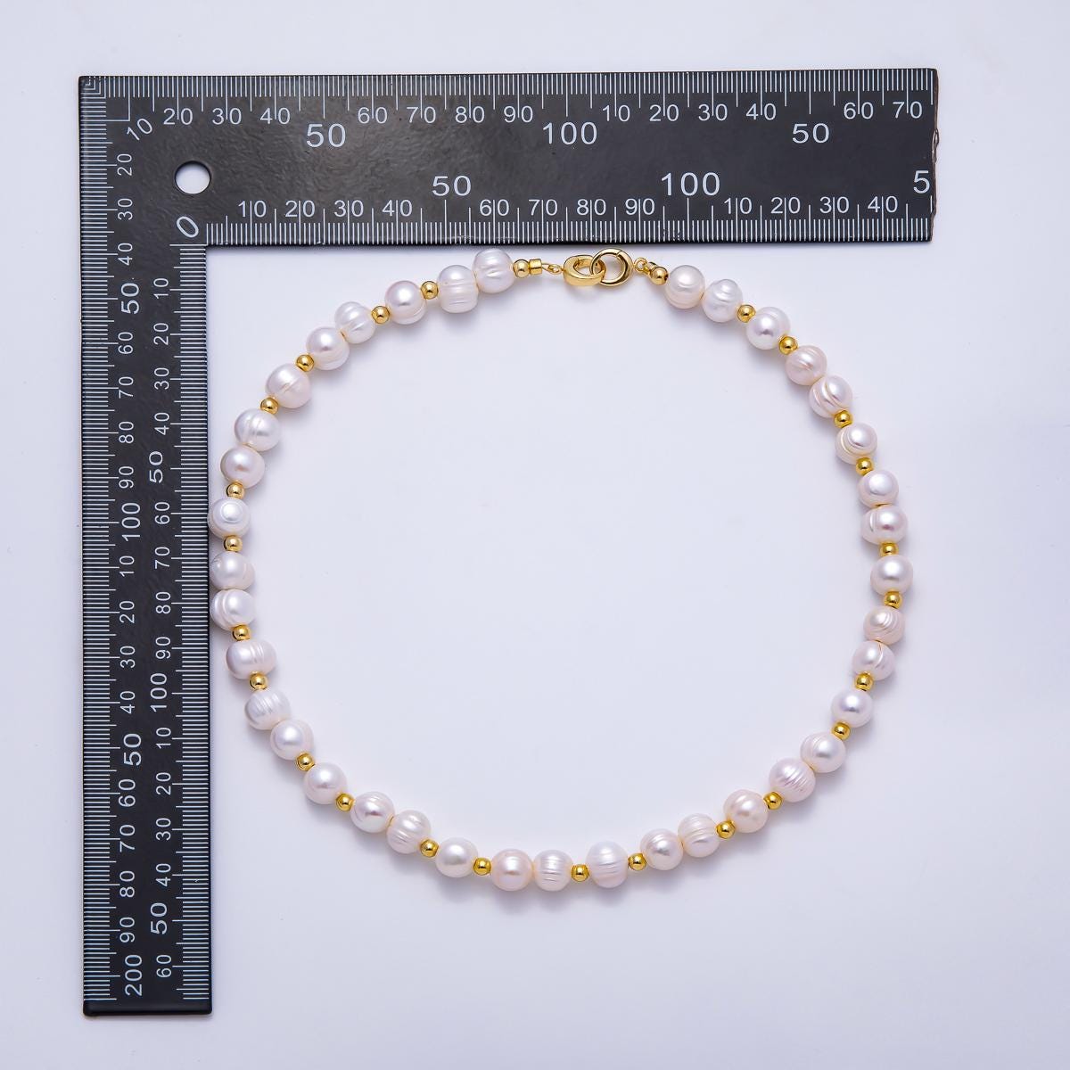 Handmade Baroque Freshwater Pearl Necklace with Gold Beads, Elegant Minimalist Pearl Dainty Luxury Gift for Mothers Day Women WA-4301