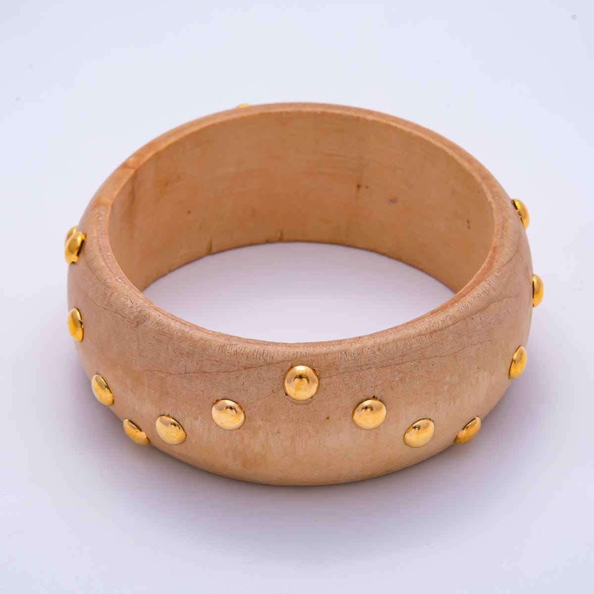 Bold Wood Bangle Bracelet Gold Studded Earth Tones Statement Jewelry WA-4319