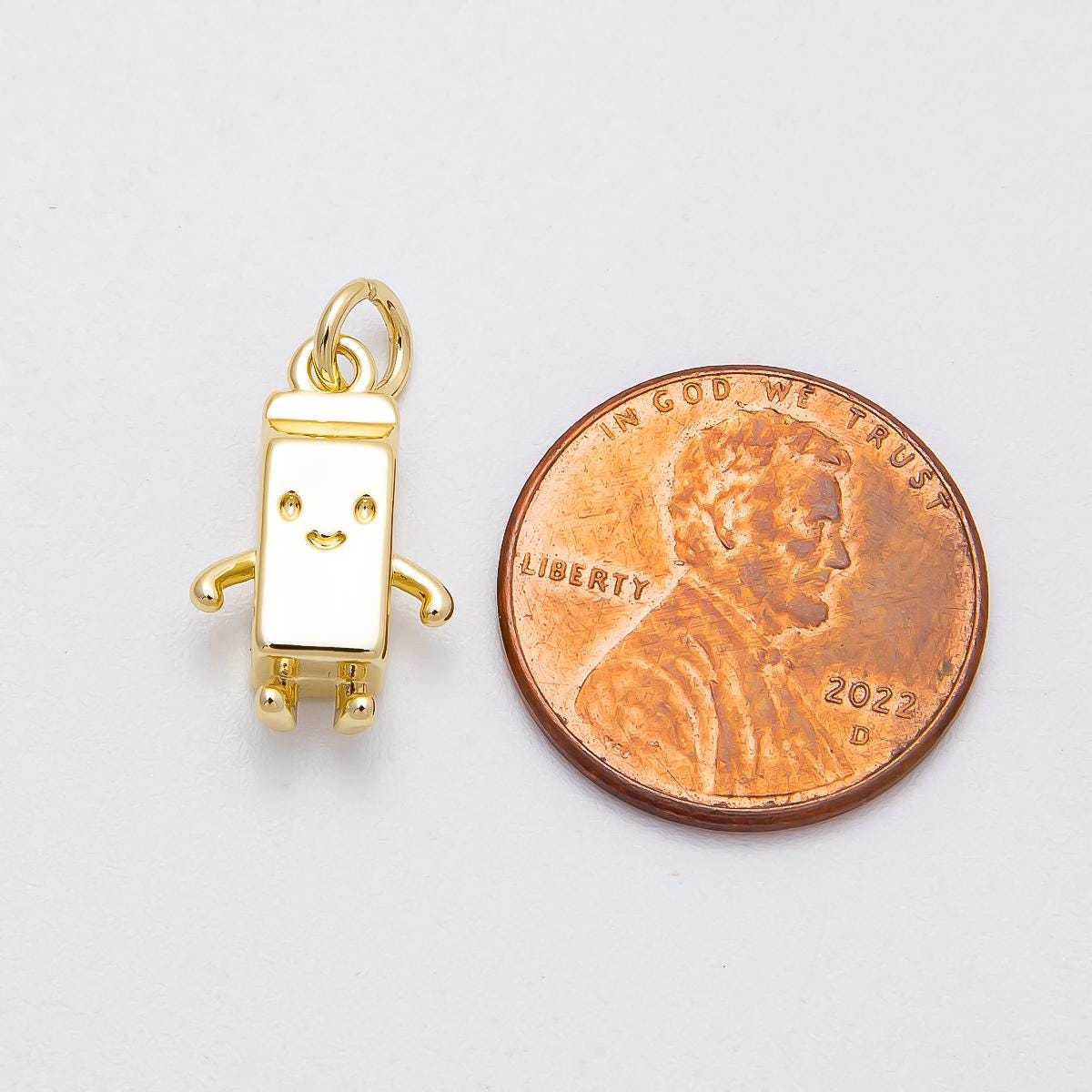 16k Gold Filled 16.2mm Smiling Milk Carton Box Charm 3D Breakfast Theme Pendant for Jewelry Making Necklace or Bracelet | CHARMS-00459