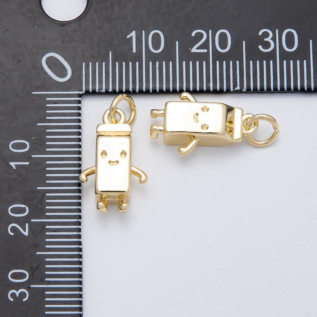 16k Gold Filled 16.2mm Smiling Milk Carton Box Charm 3D Breakfast Theme Pendant for Jewelry Making Necklace or Bracelet | CHARMS-00459