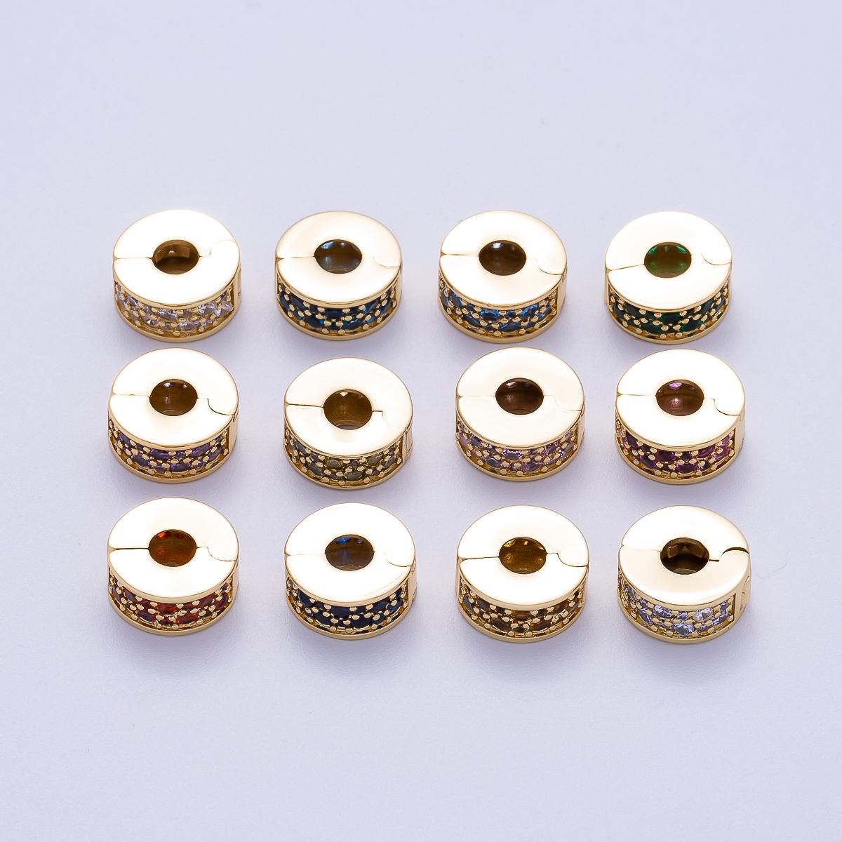 16K Gold Filled 10mm Snap Clip Open Micro Paved CZ Birthstone Spacer Rondelle Personalized Set Dainty Birth Month Gift | Beads-00220