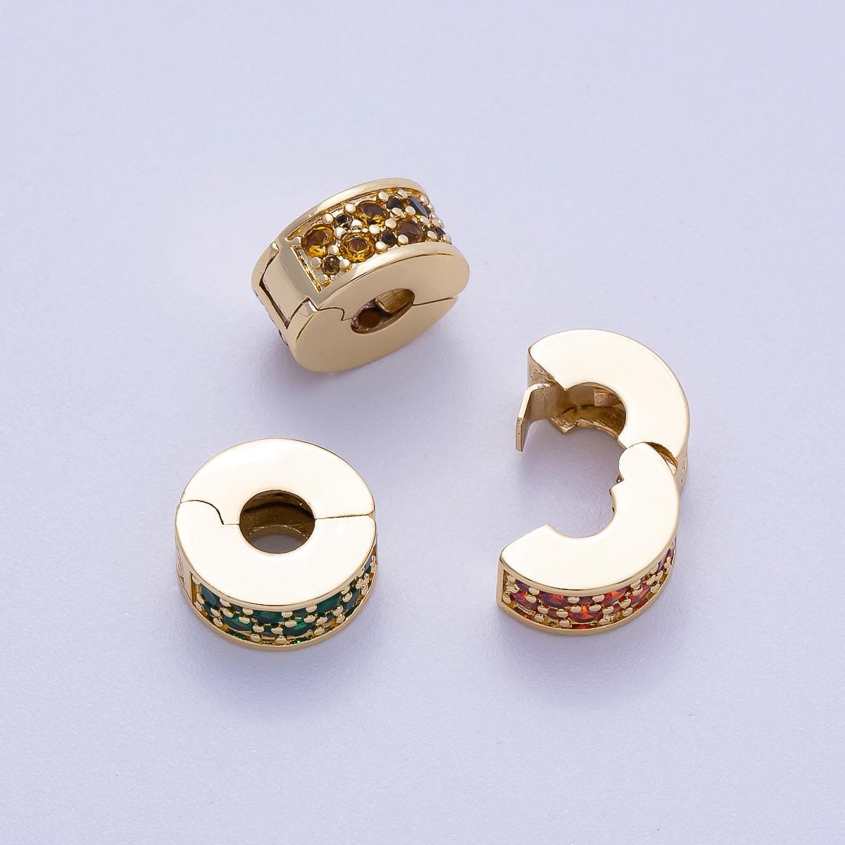 16K Gold Filled 10mm Snap Clip Open Micro Paved CZ Birthstone Spacer Rondelle Personalized Set Dainty Birth Month Gift | Beads-00220