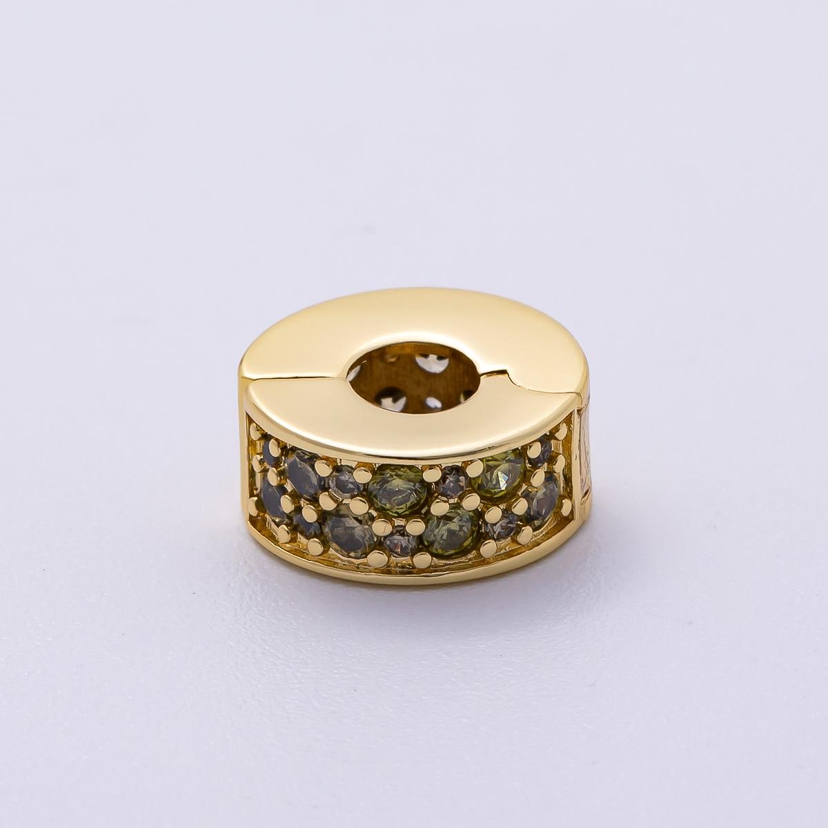 16K Gold Filled 10mm Snap Clip Open Micro Paved CZ Birthstone Spacer Rondelle Personalized Set Dainty Birth Month Gift | Beads-00220
