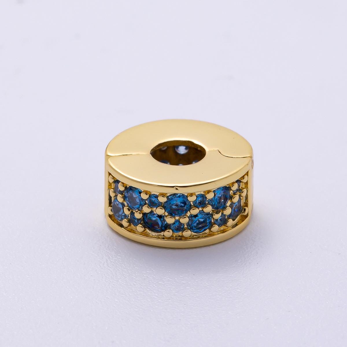 16K Gold Filled 10mm Snap Clip Open Micro Paved CZ Birthstone Spacer Rondelle Personalized Set Dainty Birth Month Gift | Beads-00220