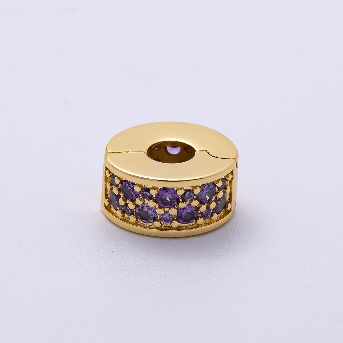 16K Gold Filled 10mm Snap Clip Open Micro Paved CZ Birthstone Spacer Rondelle Personalized Set Dainty Birth Month Gift | Beads-00220