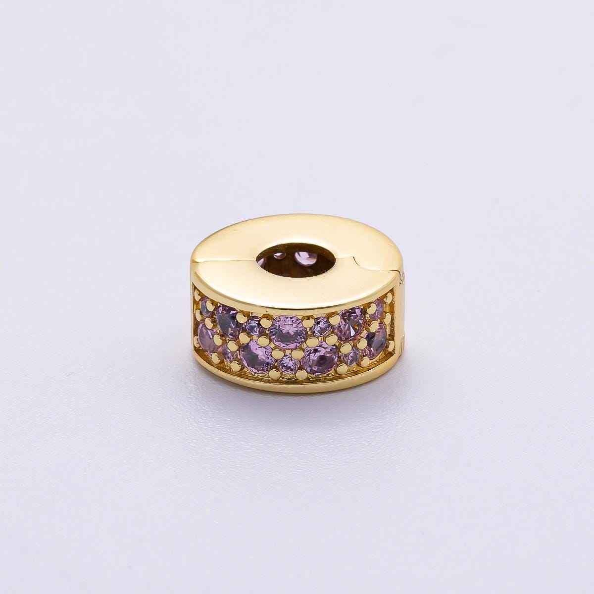 16K Gold Filled 10mm Snap Clip Open Micro Paved CZ Birthstone Spacer Rondelle Personalized Set Dainty Birth Month Gift | Beads-00220