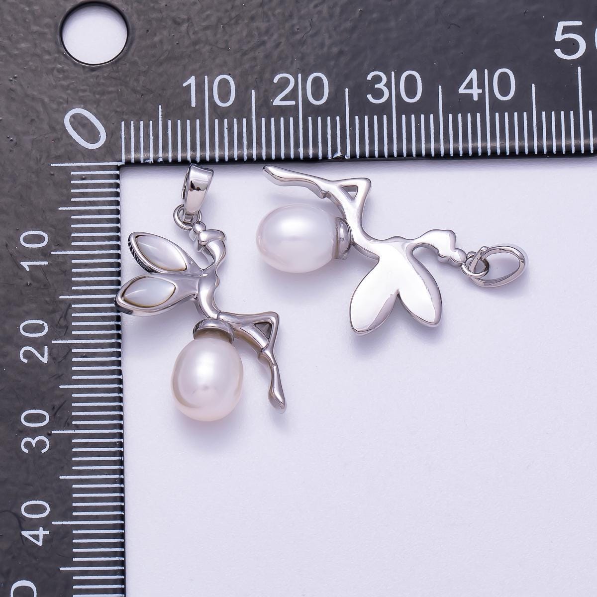 Rhodium Plated 26mm Shell Pearl Fairy Elf Pendant Whimsical Mythical Pixie Charm Dainty Celestial Winged Necklace Accessory | Charms-00646