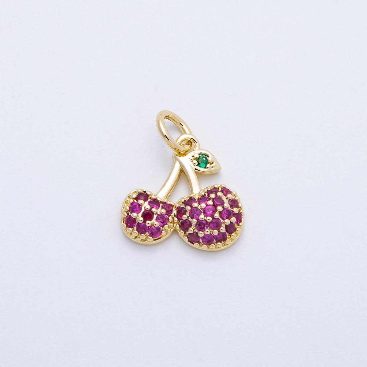 Mini gold Cherry charm for bracelet necklace earring supply with Micro Pave Fruit Charms-00654