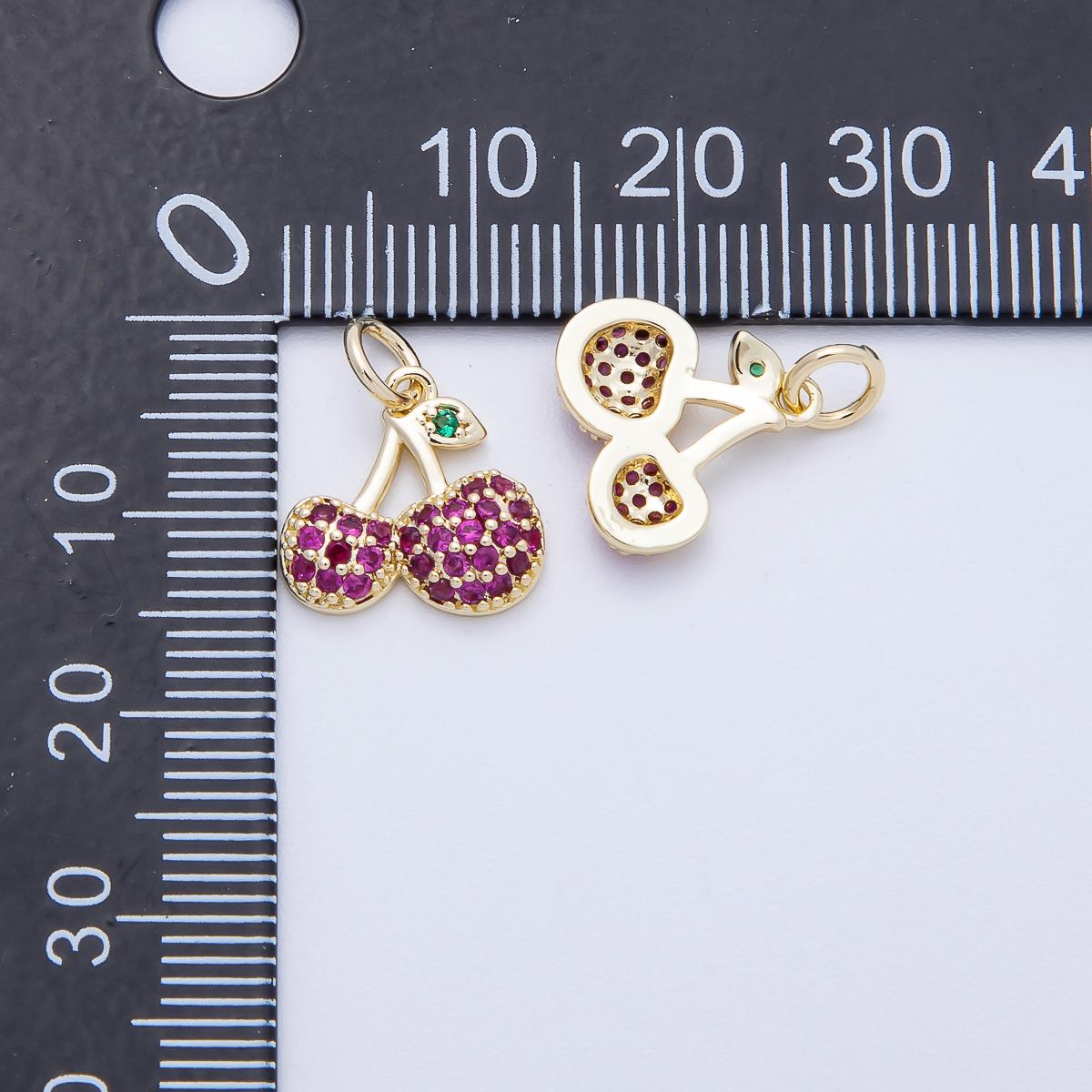 Mini gold Cherry charm for bracelet necklace earring supply with Micro Pave Fruit Charms-00654