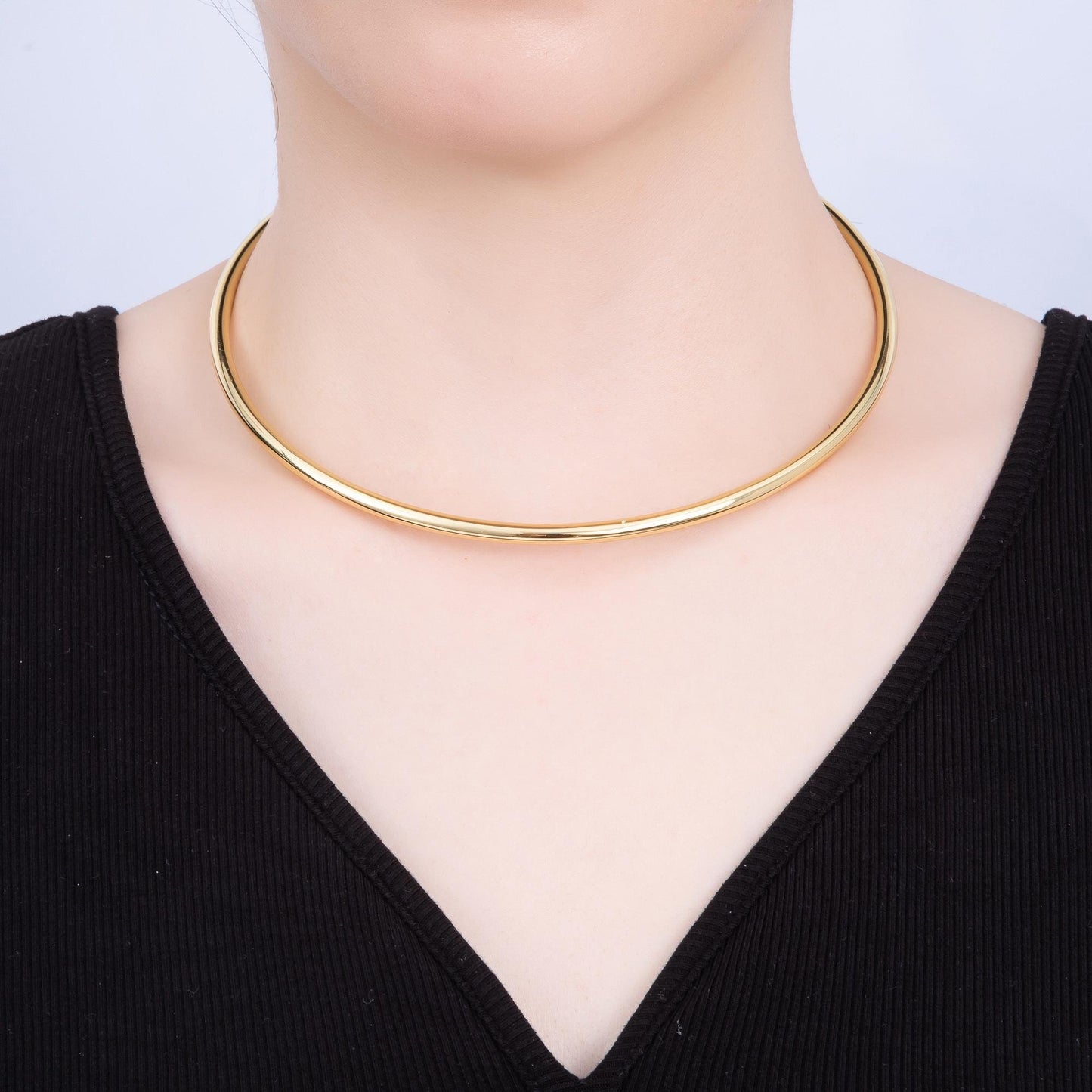 Minimalist Thick Gold Plated Choker Necklace Strong Cuff Necklace for Personalized Charm Beads Jewelry WA-4277