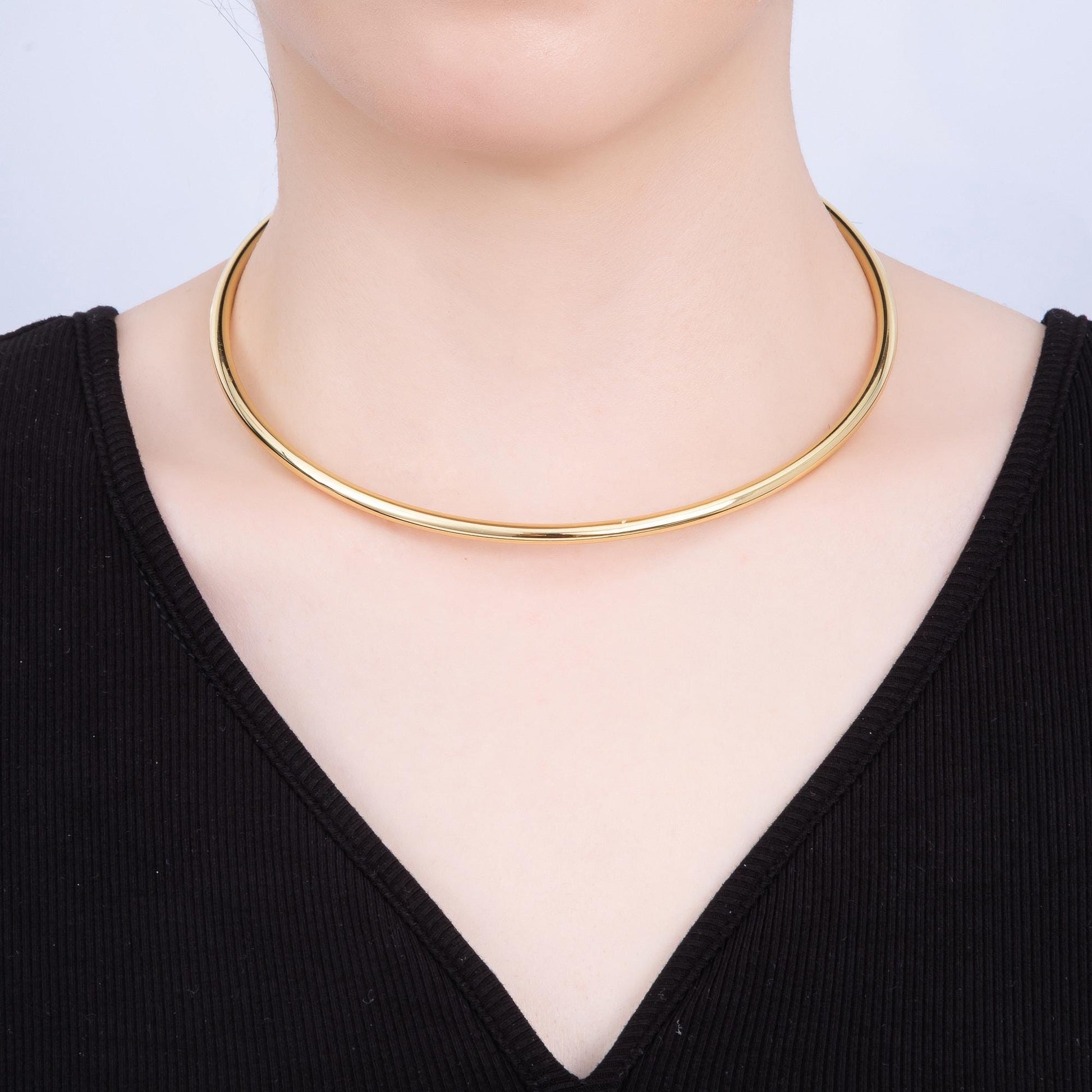 Minimalist Thick Gold Plated Choker Necklace Strong Cuff Necklace for Personalized Charm Beads Jewelry WA-4277