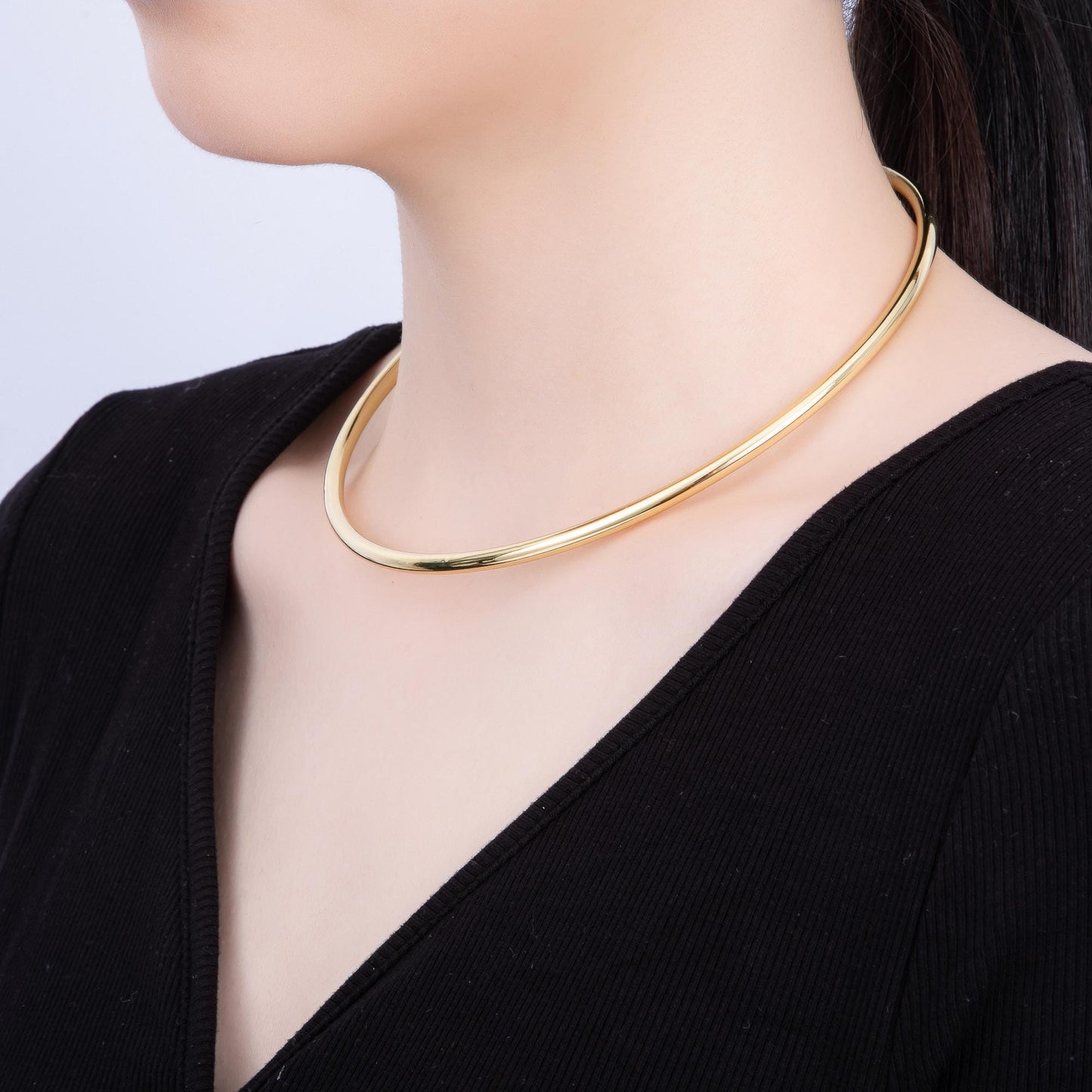 Minimalist Thick Gold Plated Choker Necklace Strong Cuff Necklace for Personalized Charm Beads Jewelry WA-4277