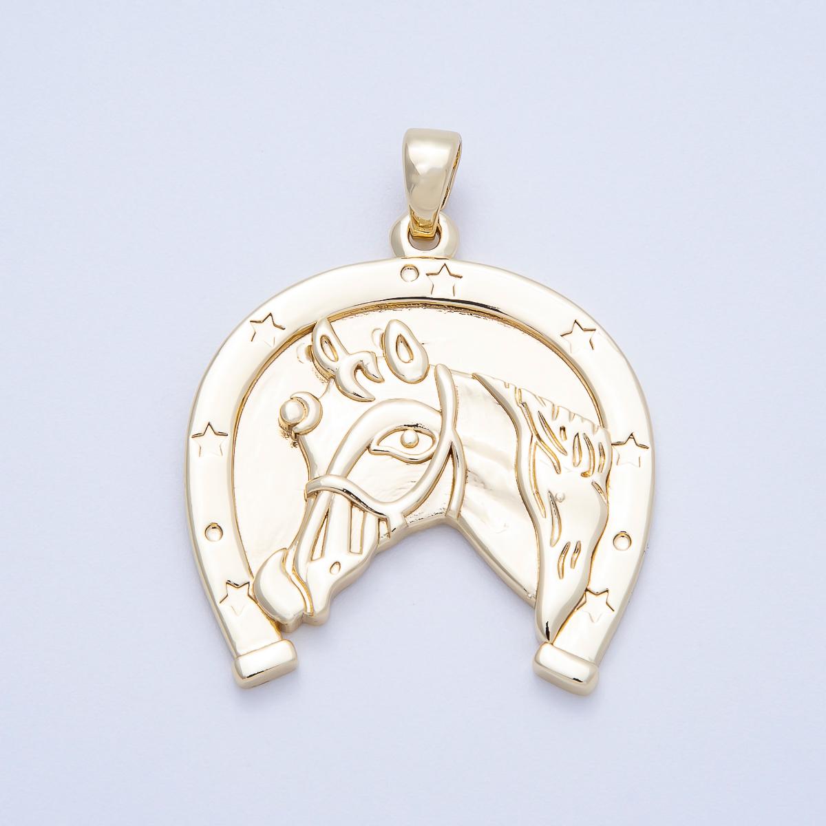16K Gold Filled 35mm Lucky Horseshoe Medallion Horse Pendant Equestrian Jewelry Gift for Horse Lovers DIY Supply Necklace | Charms-00649