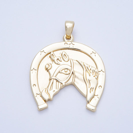 16K Gold Filled 35mm Lucky Horseshoe Medallion Horse Pendant Equestrian Jewelry Gift for Horse Lovers DIY Supply Necklace | Charms-00649
