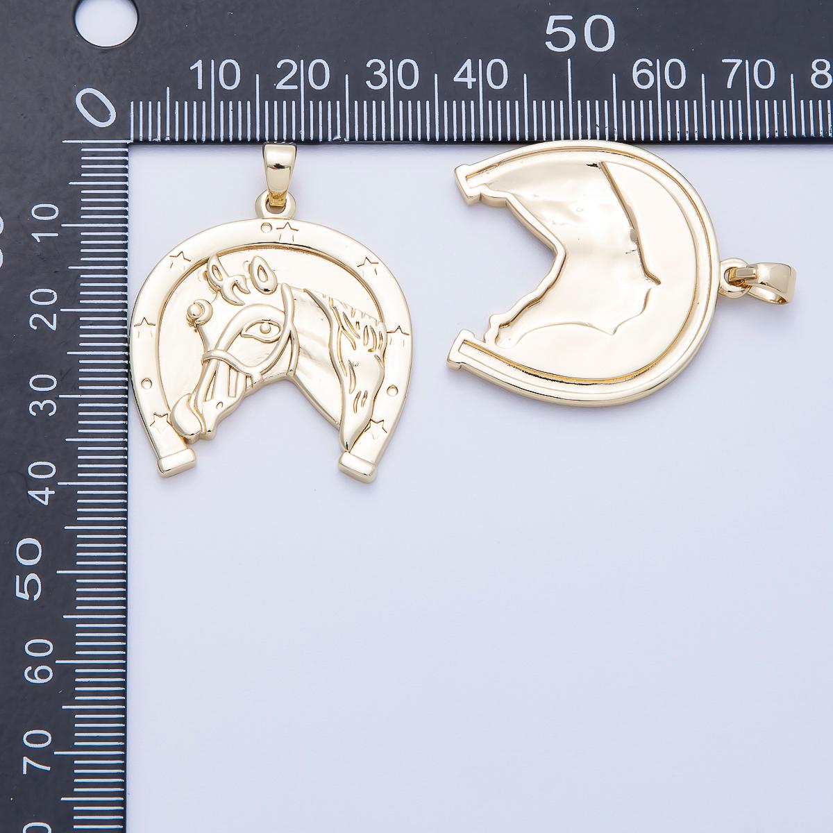 16K Gold Filled 35mm Lucky Horseshoe Medallion Horse Pendant Equestrian Jewelry Gift for Horse Lovers DIY Supply Necklace | Charms-00649