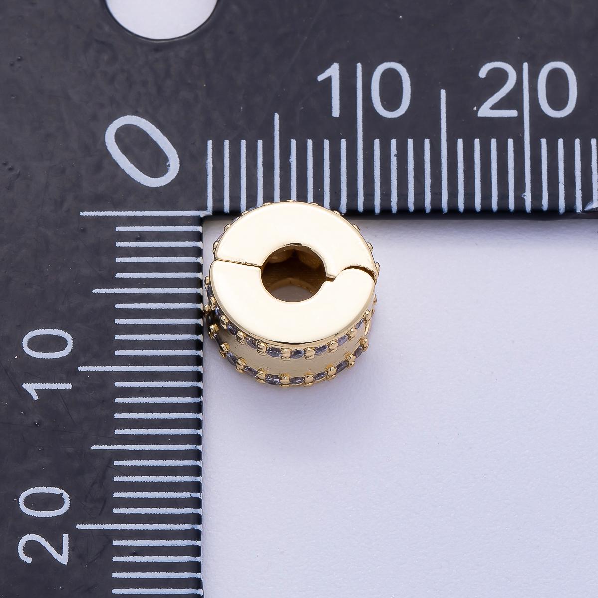 16K Gold Filled 10mm Snap Clip Open Micro Paved CZ Spacer Rondelle Crystal Stopper Sparkling eternity charm for bracelet | Beads-00234