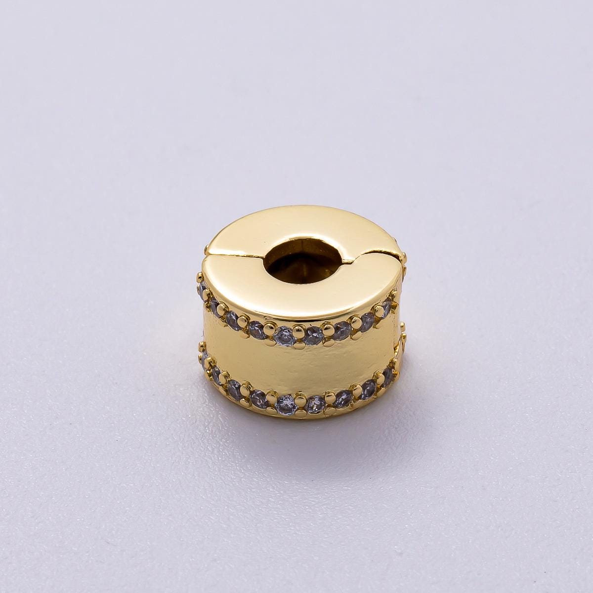 16K Gold Filled 10mm Snap Clip Open Micro Paved CZ Spacer Rondelle Crystal Stopper Sparkling eternity charm for bracelet | Beads-00234