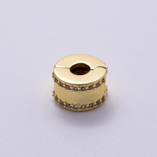 16K Gold Filled 10mm Snap Clip Open Micro Paved CZ Spacer Rondelle Crystal Stopper Sparkling eternity charm for bracelet | Beads-00234