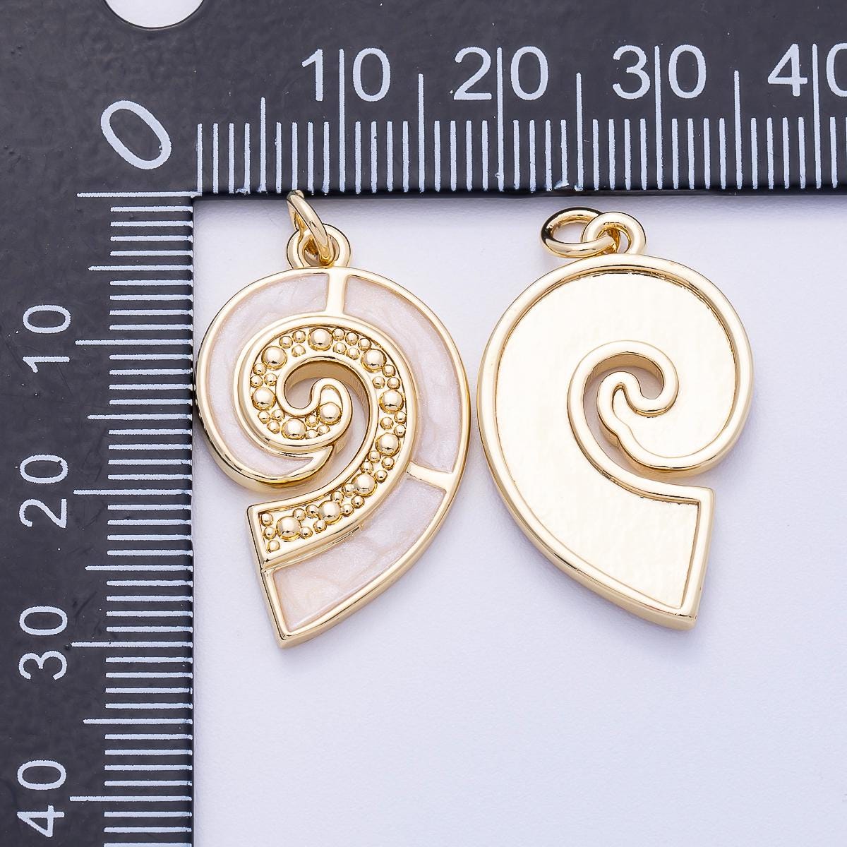16K Gold Filled 28mm Micro Paved CZ Shell Pearl Conch Sea Shell Charm Coastal Pendant Beach Lover Abstract Gift for her | Charms-00497