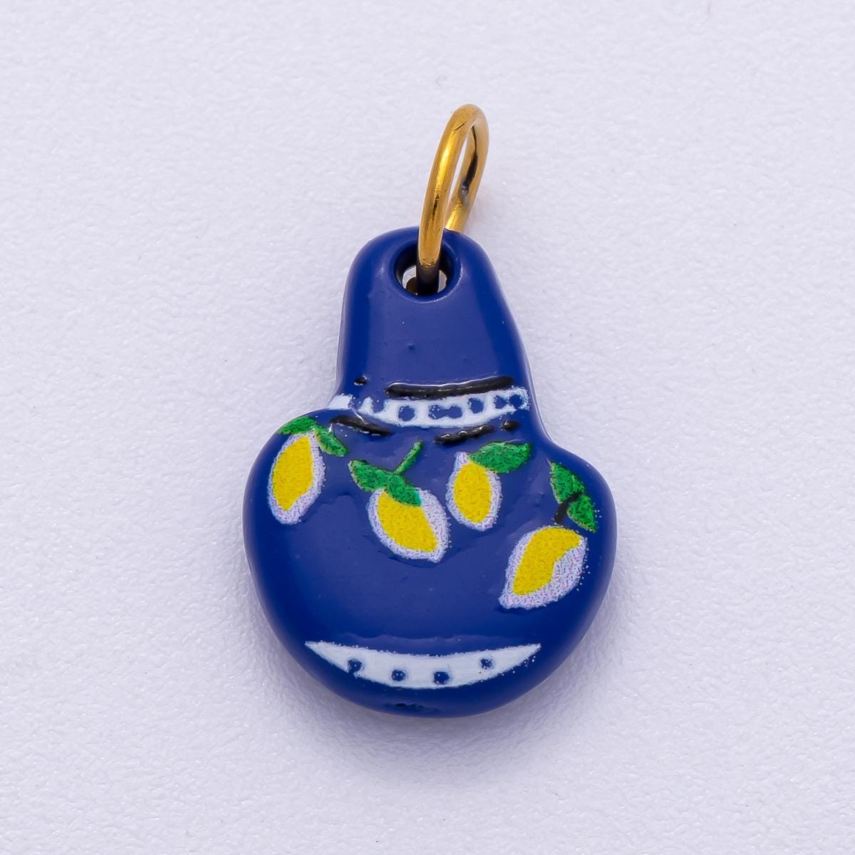 PVD Stainless Steel 15mm Lemon Mediterranean Blue Vase Enamel Charm Summer Fruit Jug Pendant Jewelry Supply custom Necklace | Charms-00499