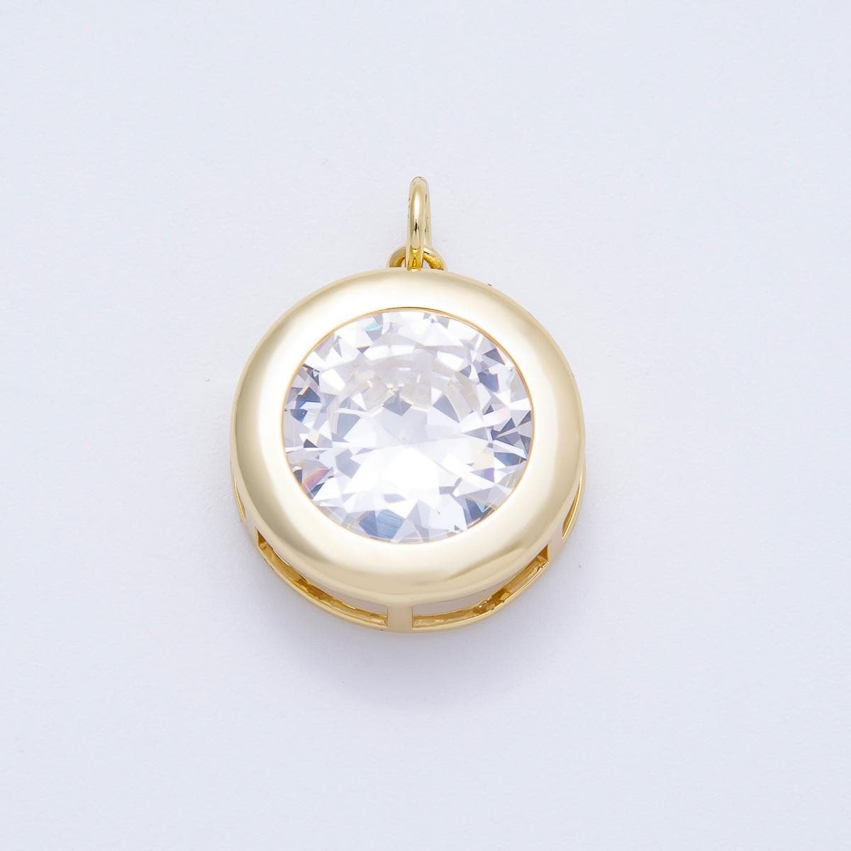 16k Gold Filled 23mm Round Solitaire Charm with Clear CZ Minimalist Dangle Wedding Jewelry for Necklaces DIY Supply | CHARMS-00658