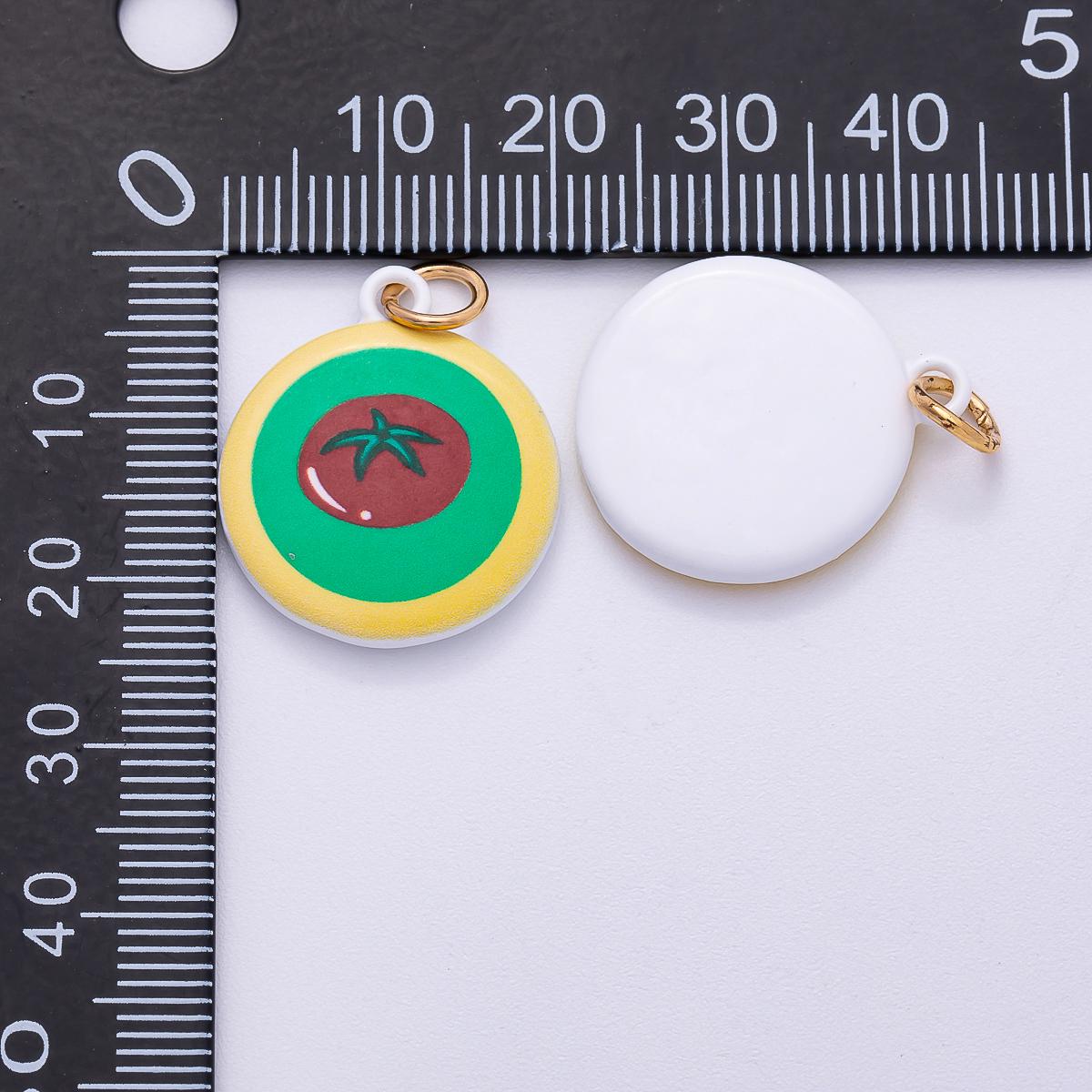 PVD Stainless Steel 23mm Tomato Multicolor Enamel Round Charm Foodie Gift for her Pop art veggie pendant diy supply necklace | Charms-00500