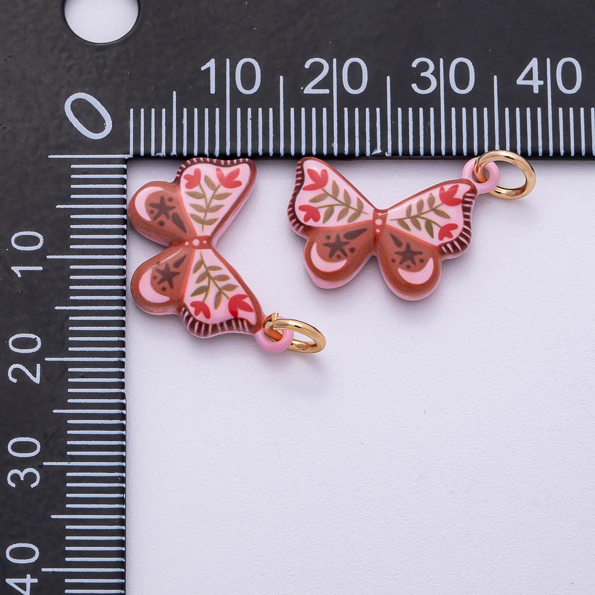 PVD Stainless Steel 18mm Red Pink Enamel Flower Butterfly Charm Celestial Pink Moth Floral Insect Pendant Mariposa Jewelry | Charms-00502