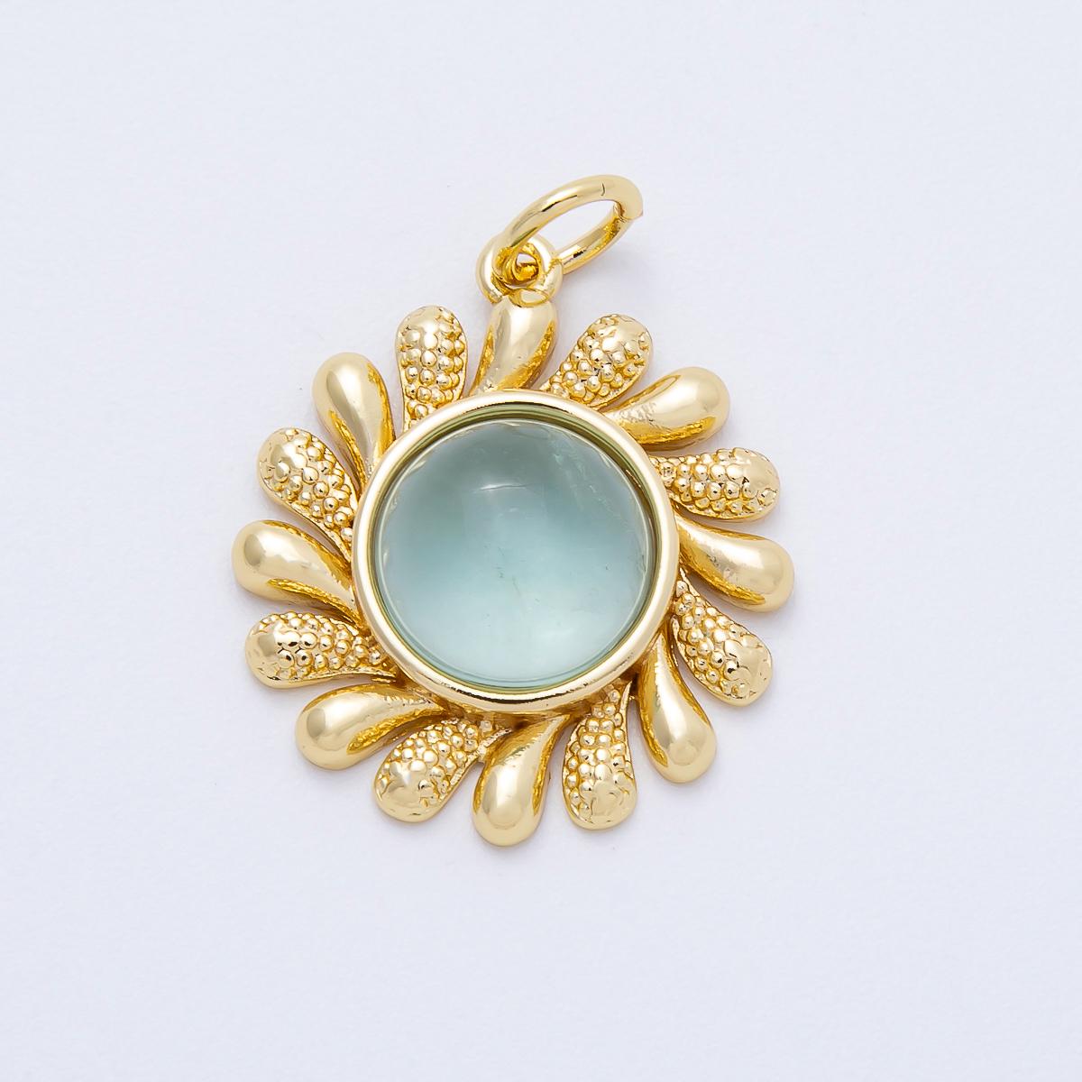 16K Gold Filled 23mm Tourmaline, Citrine Cabochon Gemstone Celestial Sun Ray Charm Textured Boho Sunburst Necklace DIY Supply | Charms-00693