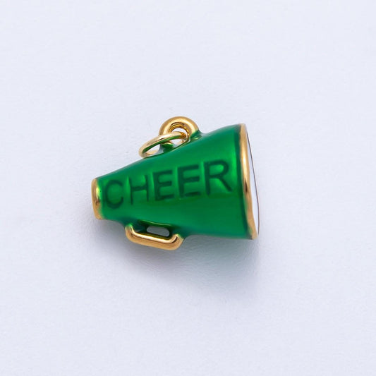 Green Mini megaphone charm PVD Gold Plated Stainless Steel cheerleader charm inspired sport dance varsity bracelet necklace CHARMS-707