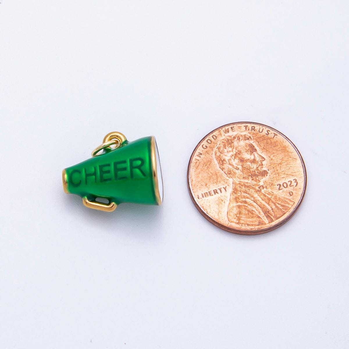 Green Mini megaphone charm PVD Gold Plated Stainless Steel cheerleader charm inspired sport dance varsity bracelet necklace CHARMS-707