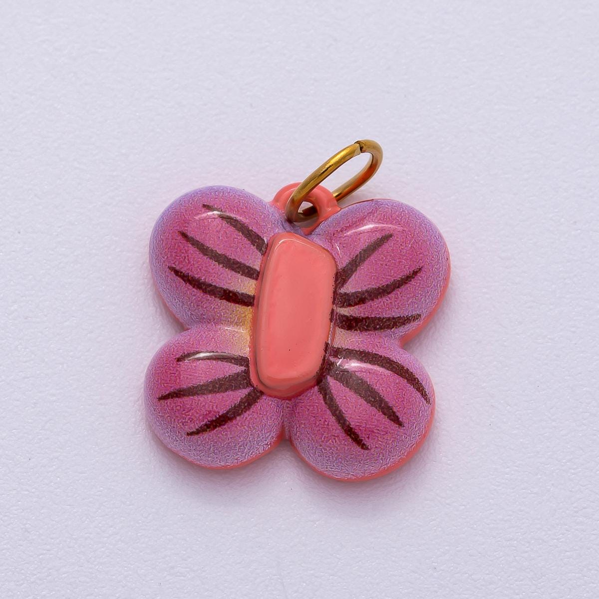 PVD Stainless Steel 16mm Purple Butterfly Mariposa Enamel Charm Pastel Garden Insect Pendant for Necklaces and Bracelets | Charms-00510