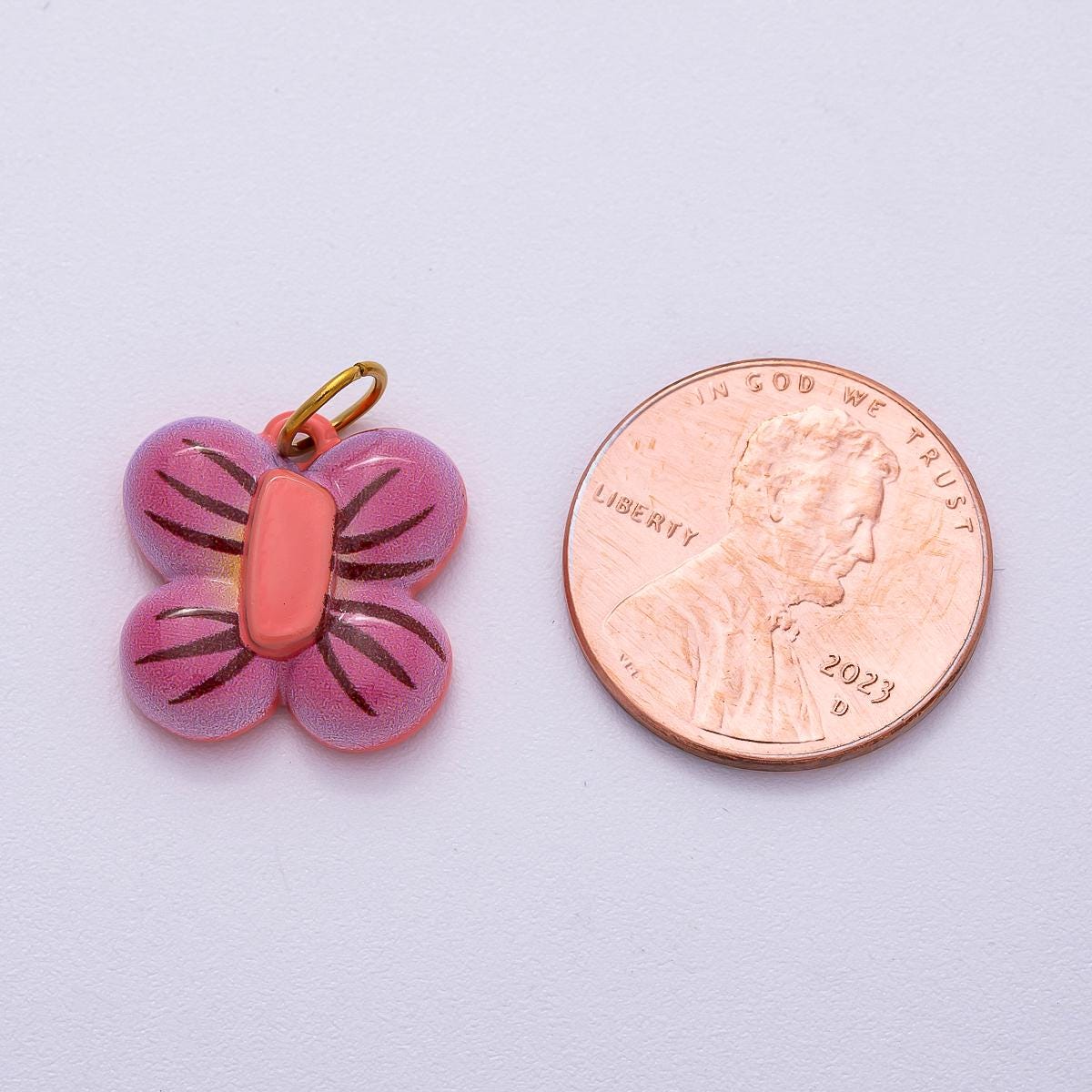 PVD Stainless Steel 16mm Purple Butterfly Mariposa Enamel Charm Pastel Garden Insect Pendant for Necklaces and Bracelets | Charms-00510