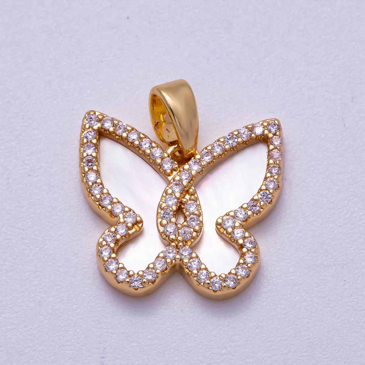 24k gold filled shell pearl micro paved cz butterfly wings pendant | CHARMS-00550
