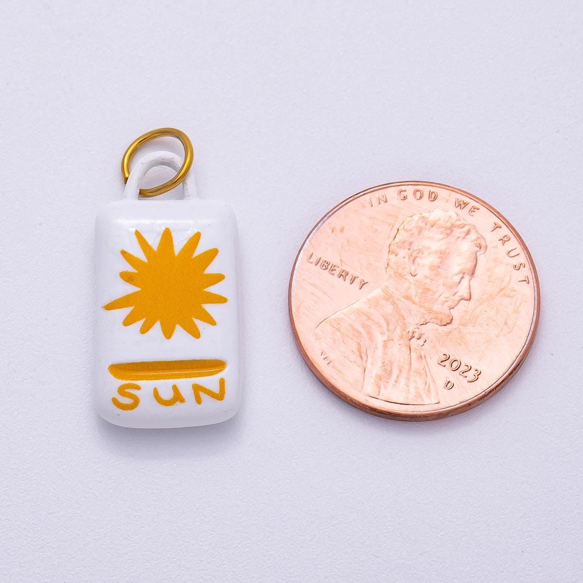 PVD Stainless Steel 22mm Celestial Sun Rectangle Enamel Charm Ceramic Tag Pendant for DIY Jewelry Yellow Sunburst Accessory | Charms-00511