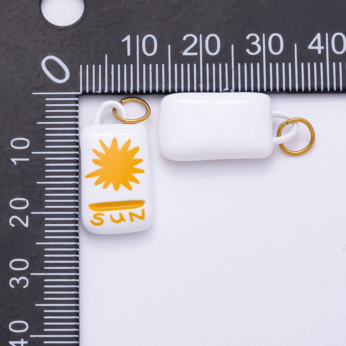 PVD Stainless Steel 22mm Celestial Sun Rectangle Enamel Charm Ceramic Tag Pendant for DIY Jewelry Yellow Sunburst Accessory | Charms-00511